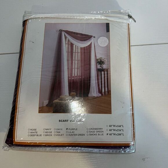 Scarf Valance Window Treatment 40”X288” Purple Decor Decorative Machine Washable - Picture 1 of 6